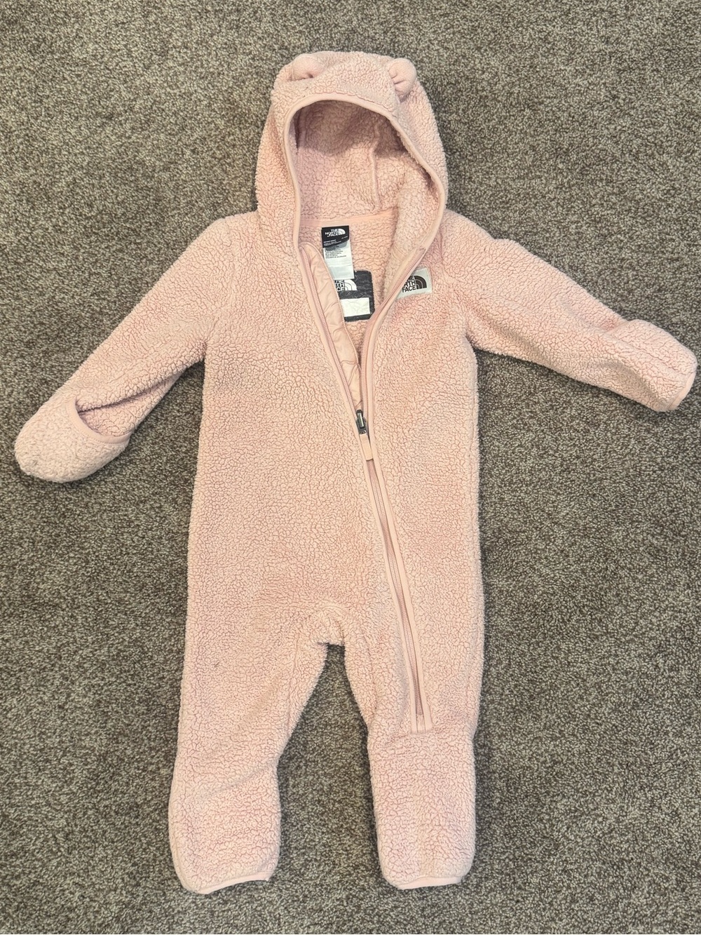 The North Face Pink Sherpa Hooded Infant Fleece Bunting 12-18m